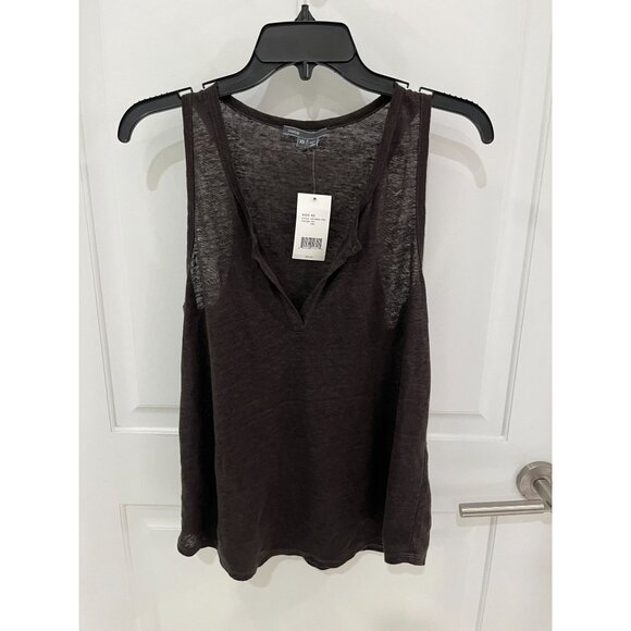 NWT Vince Brown 100% Linen Sleeveless Tank Top Blouse Open V Neck Sz XS - Picture 1 of 6